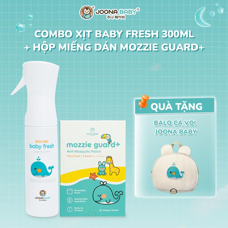 (LIVESTREAM-Tặng balo Joona Baby) Combo xịt diệt khuẩn, khử mùi Baby Fresh an toàn cho bé 300ml và miếng dán chống muỗi cho bé Mozzie Guard+ - JOONA BABY Việt Nam