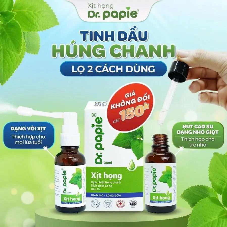 Xịt Họng Dr.Papie Dịch Chiết Húng Chanh Hỗ Trợ Giảm Ho, Tăng Sức Đề Kháng Đường Hô Hấp 30ml Cho Bé và Người Lớn
