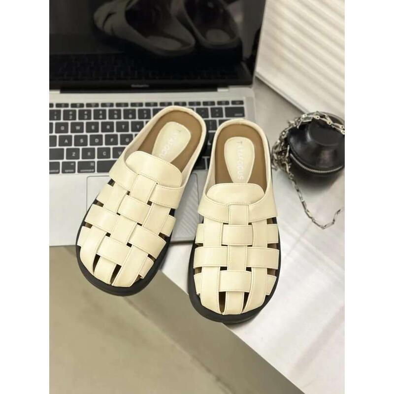 Product Introduction of Slippers Women Summer Shoes Pantofle Cover Toe Slides Loafers Fashion Low Female Mule 2025 Mules Rubber Rome Hoof Heels F 8