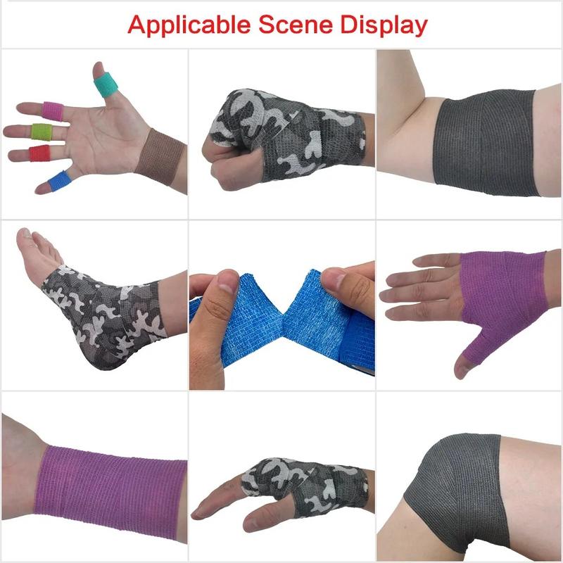 Product Introduction of 4.8m Colorful Sport Self Adhesive Elastic Bandage Wraps Fixing Finger Wrist Leg Knee Support Pad Non-woven Fabric Sport Tapes 11
