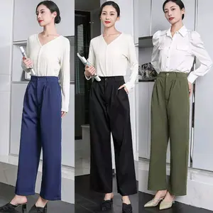 Celana Anti Kusut Wanita Loose Pants Highwaist Karet Panjang Polyester Terbaru Casual Kantor Kulot Formal