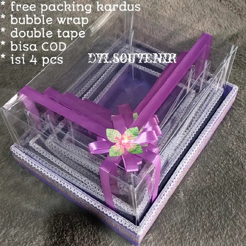 box kotak seserahan hantaran pernikahan mika 1 set isi 4 lengkap jewelry foto merah Pink Pita 8