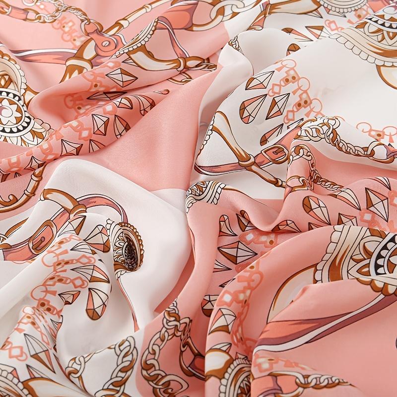 Product Introduction of Elegant Pink & White Paisley Silk Scarf  35.4" Square Satin Shawl with Vibrant Floral Patterns, Breathable & Decorative for Casual Outings, Decorative Scarf | Borders | Woven Texture 17