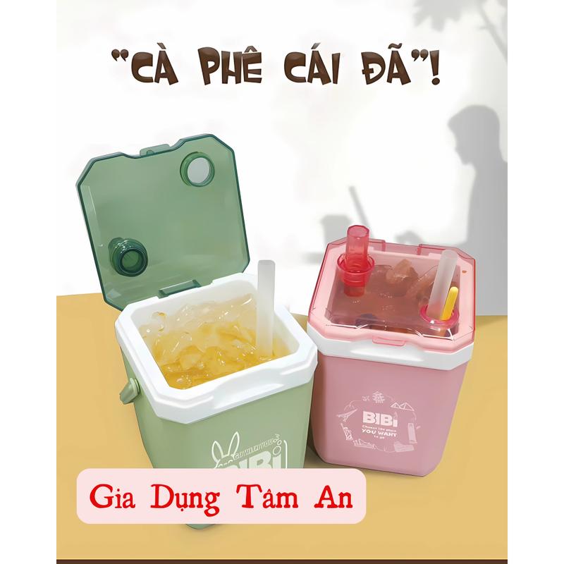 Thùng đá Mini BIBI 1L2 - Nhựa Tý Liên - Giữ lạnh - Nắp trong suốt - Có lỗ cắm ống hút tiện lợi - Quai xách dễ dàng mang đi Bag binh giunhiet bình nước vuông 1 lít 2 phích