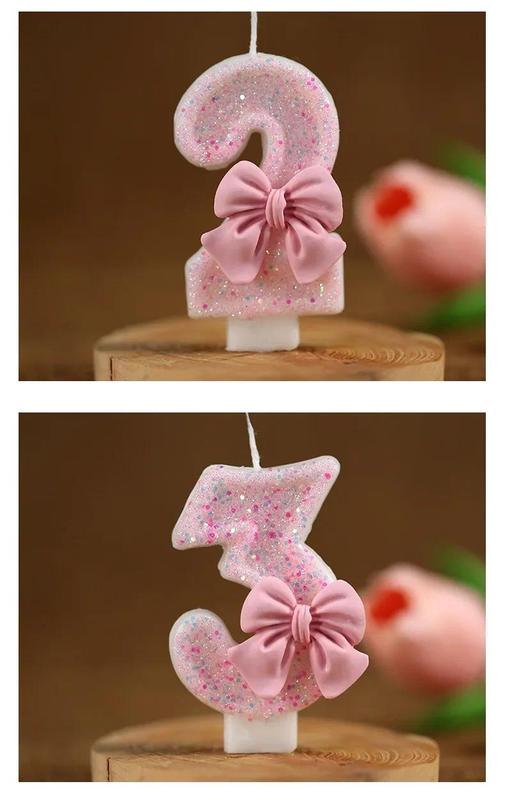 Product Introduction of Pink Bow Children's Birthday Candle 0-9 Digital Cake Decoration Ornaments 7