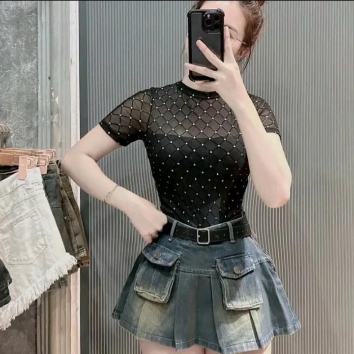 Áo Lưới Kim Tuyến Có Lót Form Ôm Tôn Dáng