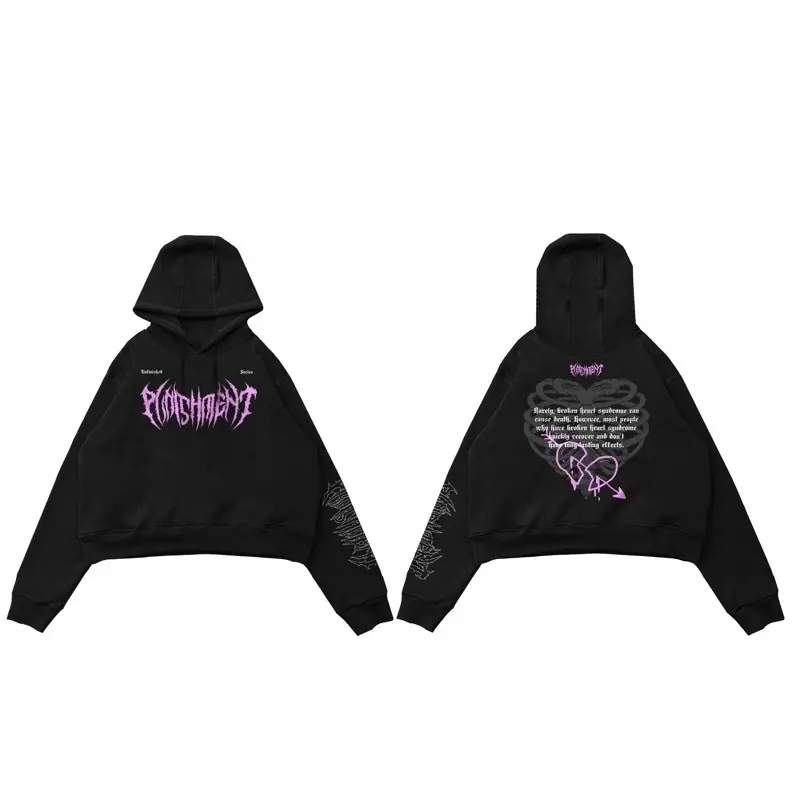 HOODIE CROP PRIA WANITA BLACK UNIFINISHED DISASTER PUNISHMENT ORIGINAL AESTHETIC