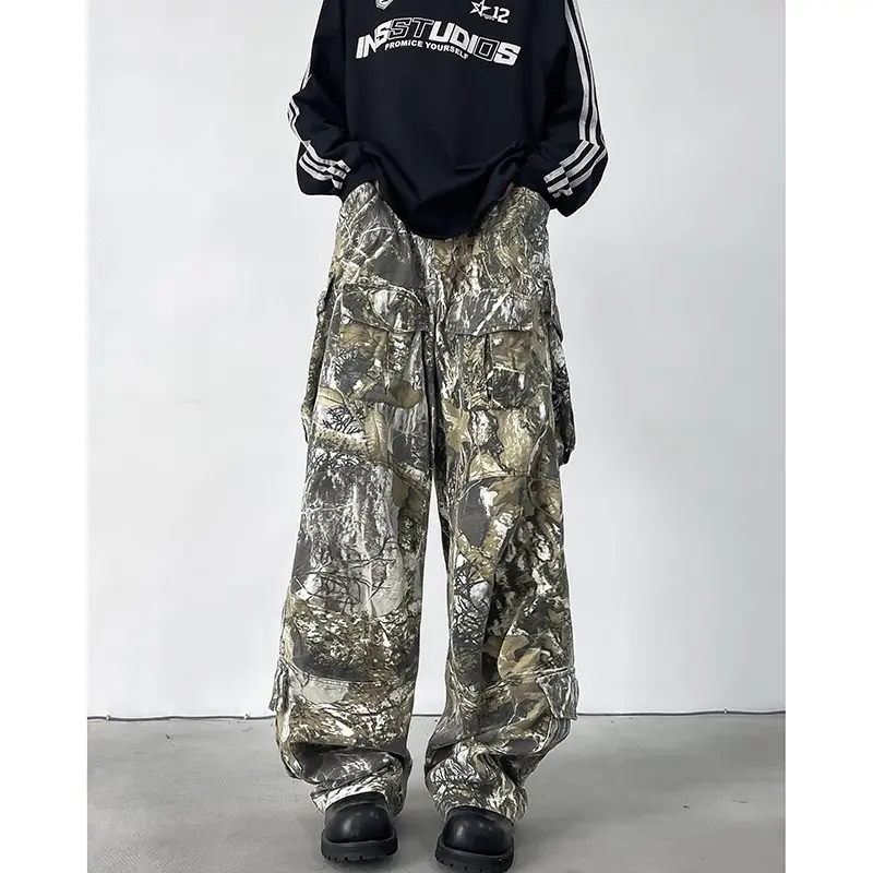 Loose Camouflage Pattern Pants Men Women Drawstring Sweatpants Harajuku Trendy Hip Hop Streetwear Oversized Unisex Camo Trousers