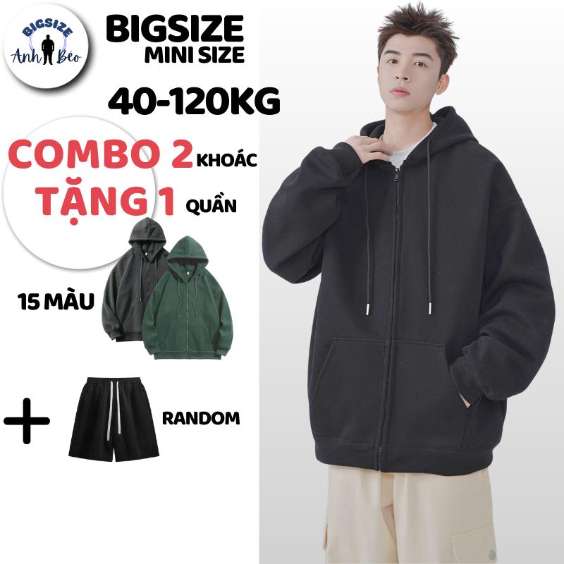 [Mua 2 Tặng 1 Quần] Áo Khoác Hoodie Zip Khoá Kéo Bigsize 40-120KG Thu Đông Nỉ Nam Nữ Chống Nắng Dài Tay Menswear Tay Dài màu Đen , Kem
