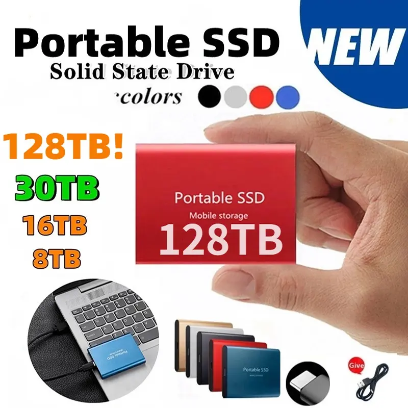 Original External Hard Disk 1TB 2tb 8tb 16tb 30tb 60tb 128tb Mini Portable SSD USB 3.1 Type-C High Speed External Hard Drive Storage Decive for Laptop Mac