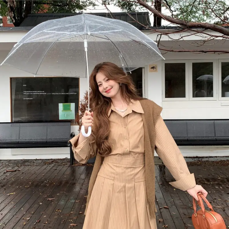 FADFAD Korean style women's casual fashion slim waist long-sleeved long striped dress 2