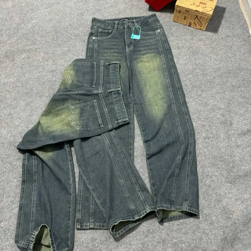 (S-2XL)HHCHOU-Quần Jean suông viền màu đậm trầm chất QC H5604 Nữ Women Pants | BigBuy360 - bigbuy360.vn