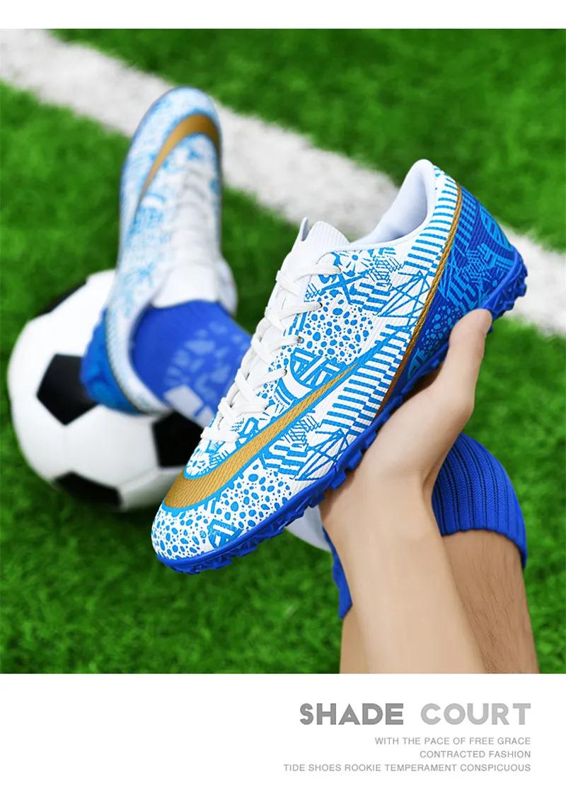 Product Introduction of High Quality Men Women Soccer Shoes Light Cleats Training Football Shoes Ankle Sport Long Spike Sneakers Turf Futsal Shoes Big Size 33-45 47