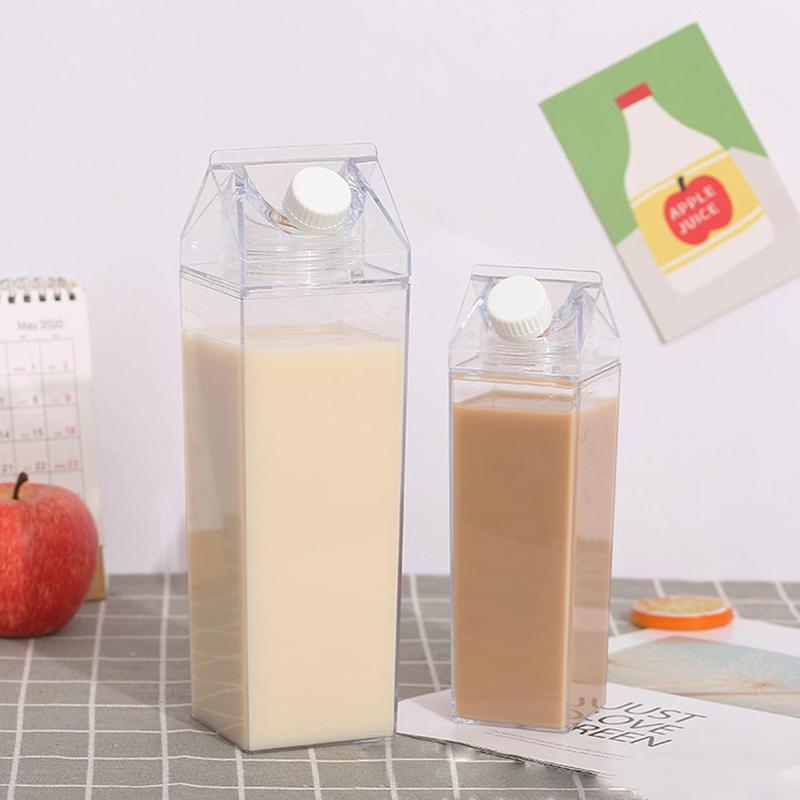 Milk Box Design Water Bottle, 1 Count Clear Portable Large Capacity Drinking Cup For School Camp Office 4