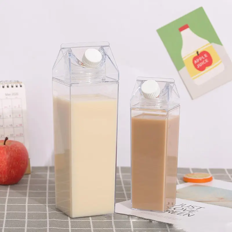 Milk Box Design Water Bottle, 1 Count Clear Portable Large Capacity Drinking Cup For School Camp Office 4