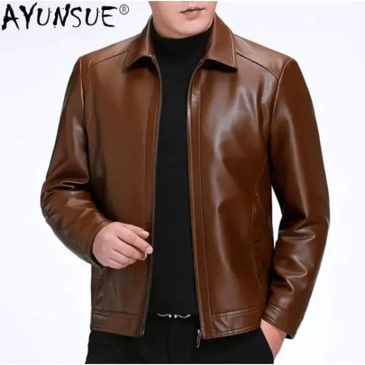 PREMIUM JAKET KULIT DOMBA ASLI MODEL KERAH SAFARI  / JAKET KULIT KEREN / JAKET KULIT PRIA / JAKET KULIT MOTOR / JAKET KULIT KANTOR / JAKET KULIT GARUT Lembut Nyaman Kombinasi Semi Distro Hitam Casual Blazer Formal 4