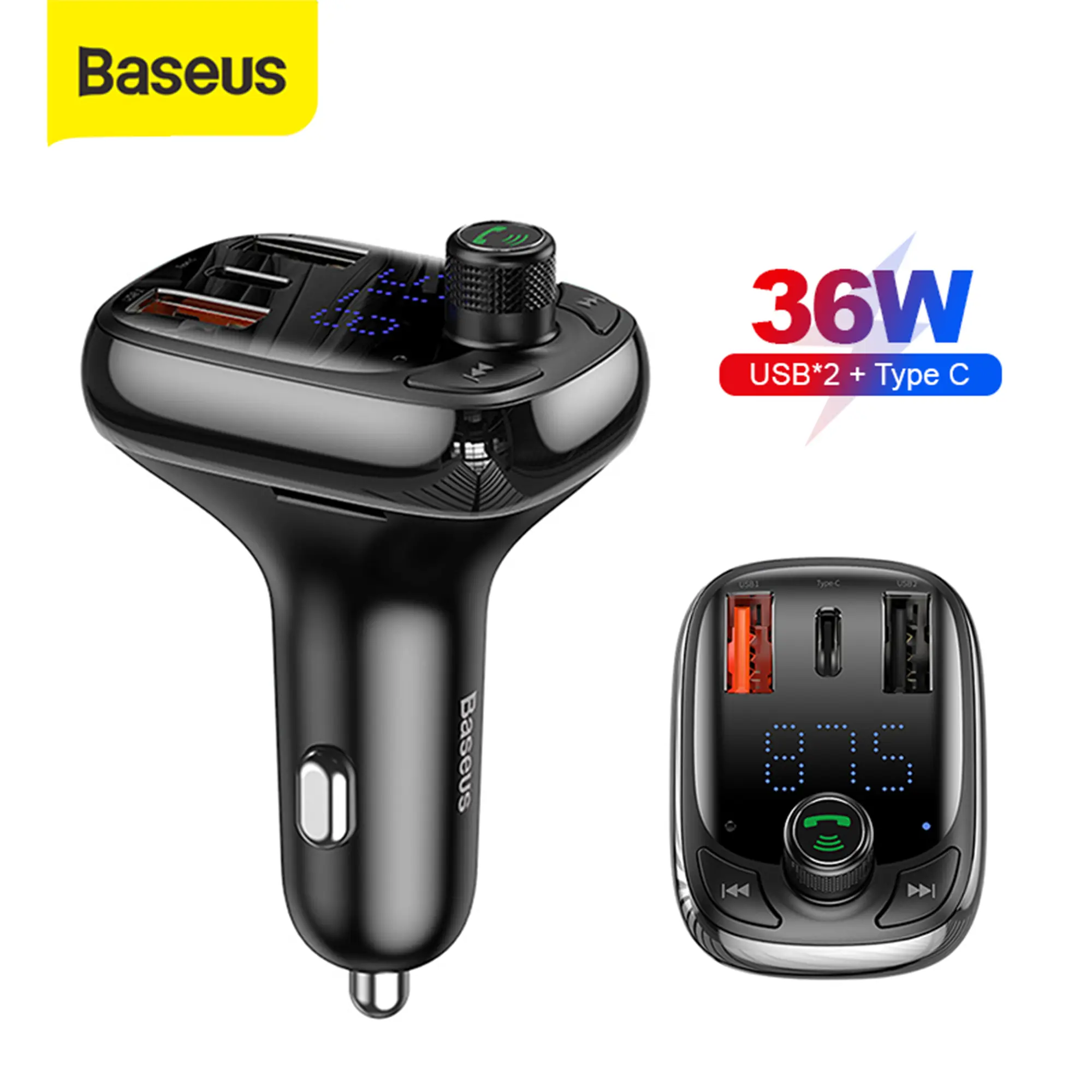Baseus S13 Quick Charge 4.0 Car Charger Mobil PD FM Transmitter Bluetooth Fast Charging Adaptor Output USB Type C