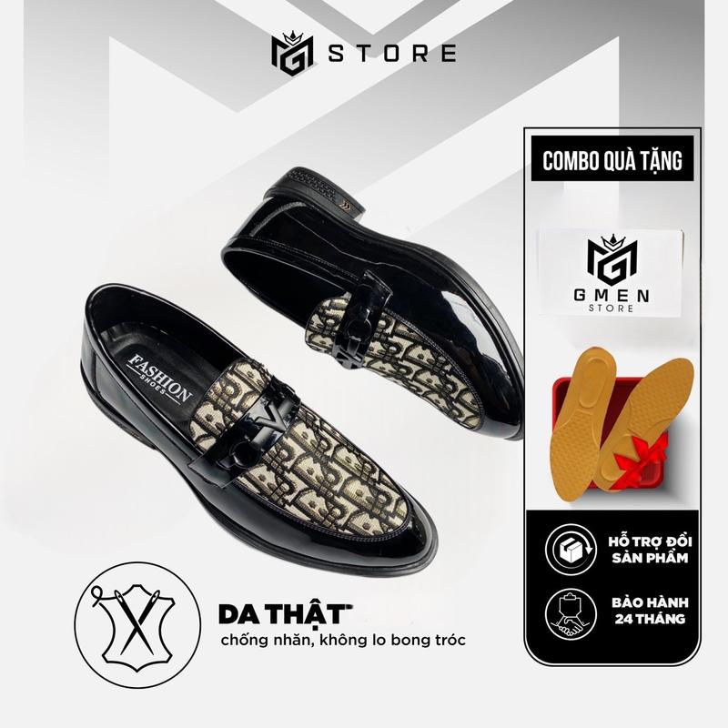 XẢ KHO Giày tây nam da bóng pha hoạ tiết độc đáo đi chơi đi tiệc gmen Mũi nhọn Hoa Cao Su Shoes giày độn