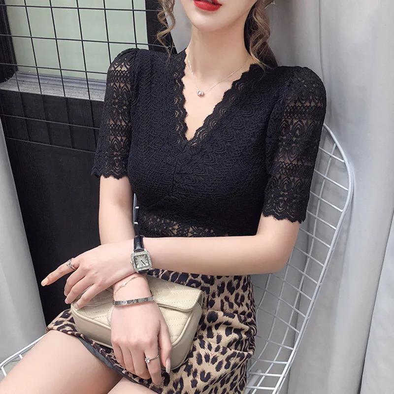Áo Sơ Mi Ren khoét Tay bồng Cho Nữ, Hàng Mới Về Mùa Hè, ngắn Tay, Cổ Chữ V, Áo Gợi Cảm, Độc Đáo, Dáng Ôm, Dễ Phối Đồ, Cỡ Nhỏ Áo Sơ Mi Nhỏ Top Women 1