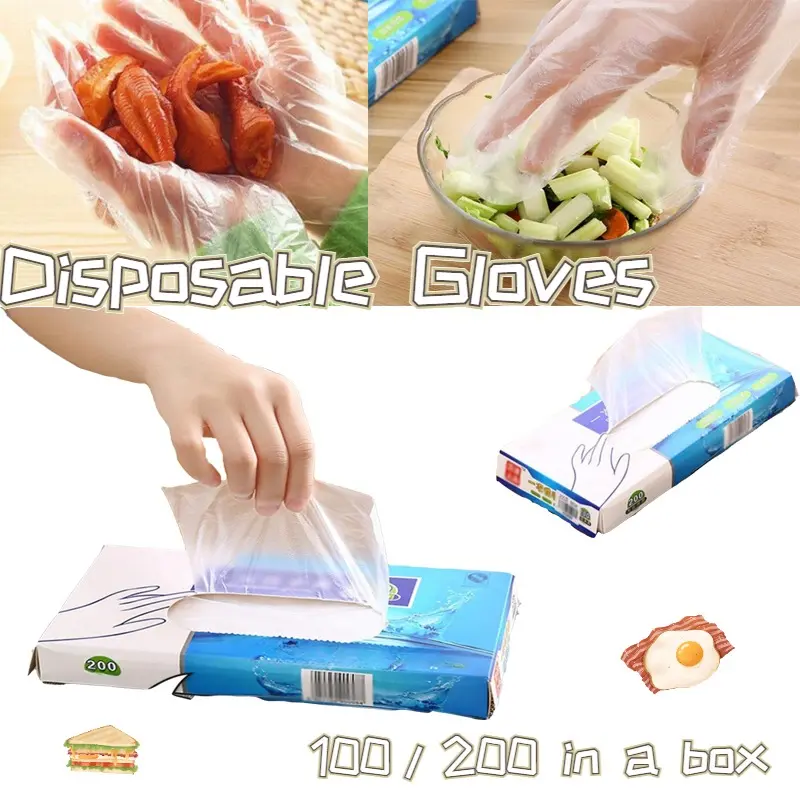 100/200 Pieces in A Box, Disposable Gloves, Removable Food Hygiene Plastic PE Gloves for Home Use, No Dirty Hands, Durable and Not Easy To Break