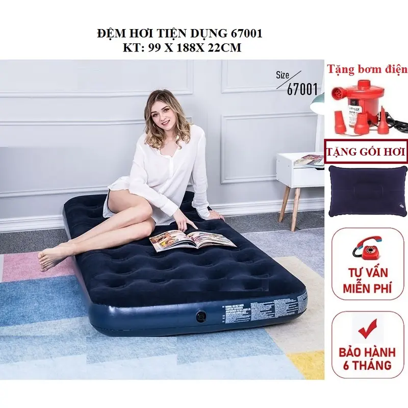 Đệm hơi, nệm hơi giá rẻ TẶNG KÈM BƠM 6700 - 67001 cho gia đình, du lịch BẢO HÀNH 1 đổi 1 Nam Túi Bag 1