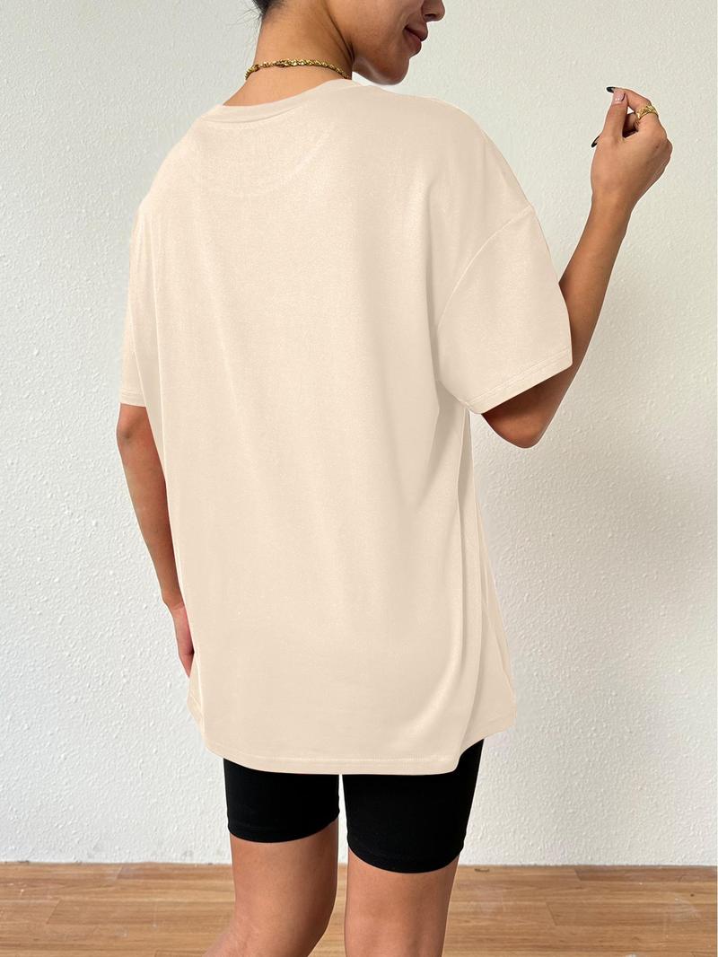 Product Introduction of Women's Floral Print Drop Shoulder Tee, Casual Half Sleeve Round Neck T-Shirt for Summer, Ladies Clothes for Daily Wear 7