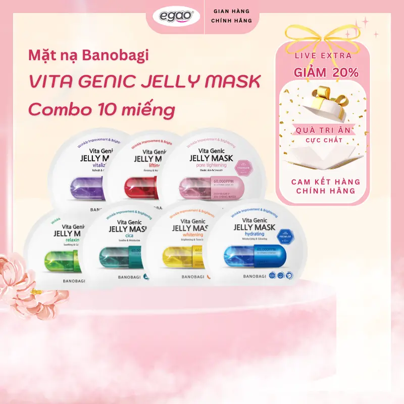 [Live] Combo 10 Miếng Mặt Nạ Banobagi Cấp Ẩm, Dưỡng Da, Vita Genic Jelly Mask 300g – Egao 0