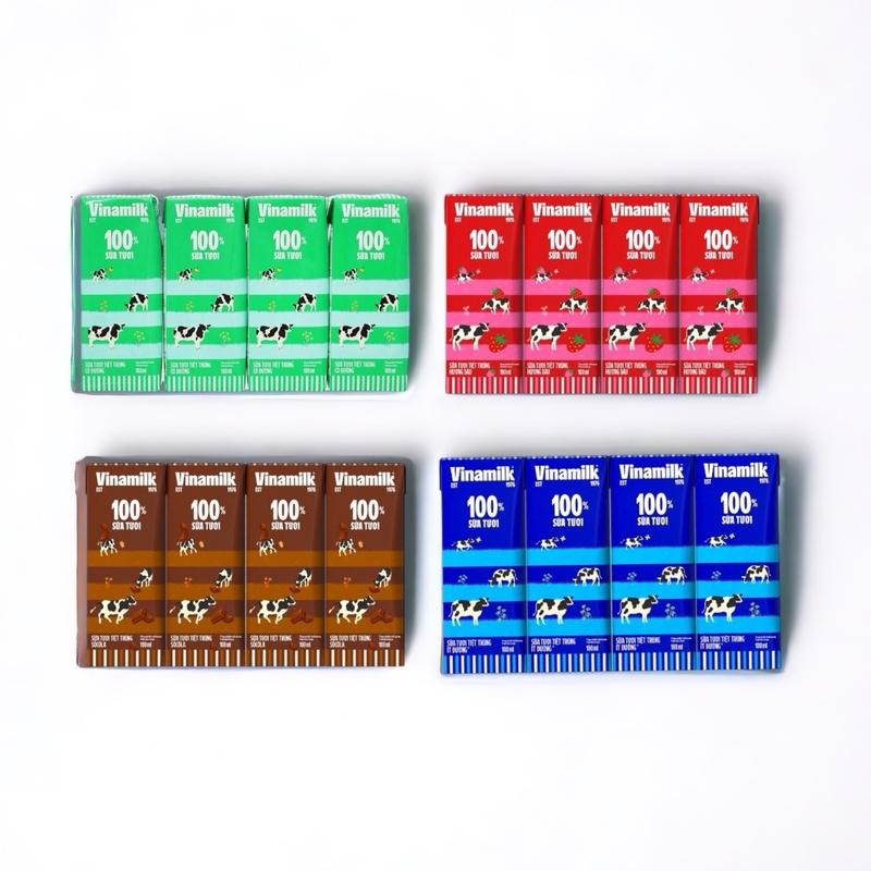 Lốc 4 Hộp 180ml Sữa Tươi Tiệt Trùng 100% Vinamilk Vị Dâu - Soocla - Có Đường - ít Đường