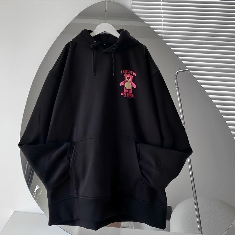 Áo Khoác Hoodie Lót Nỉ CHÚ GẤU Nam Nữ Freesize Dưới 55kg Nhung Kem Voi  Women Đen Top 2