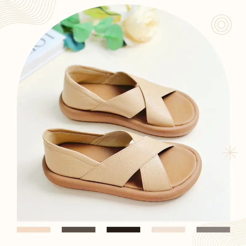 [FORM RỘNG LÙI 1 SIZE] Giày Sandal 3cm Hở Mũi Quai Chéo Chất Liệu Da Bò Thật H312 Pixie 5