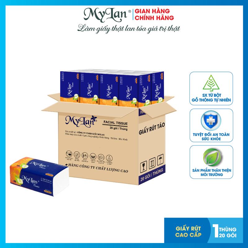 Khăn giấy rút cao cấp Mylan, rút quả táo 20 gói/thùng - Tặng 2 gói tăm chỉ nha khoa 30 chiếc