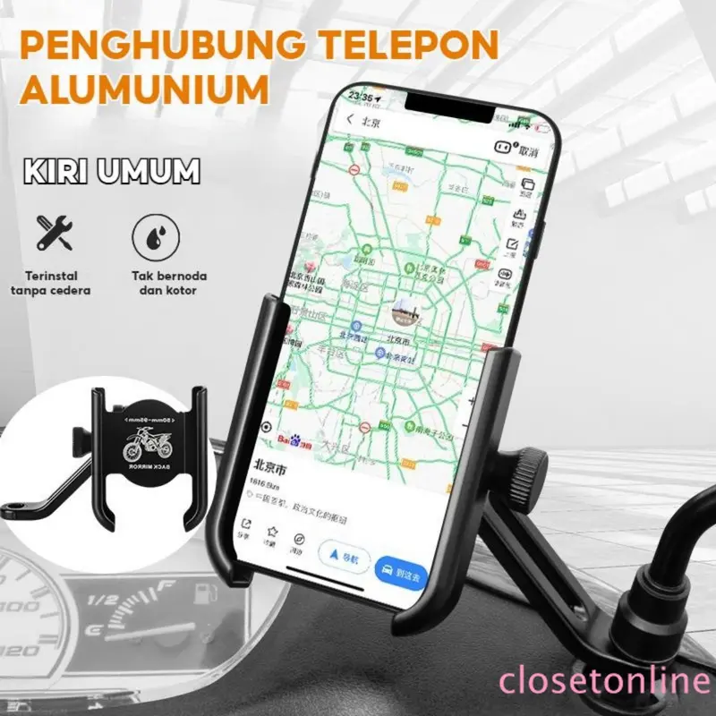 Holder Telepon EV Sepeda Motor - Alumunium. Tahan, bergaya. Cocok telepon & baterai. Aman, tahan getar. Bantalan navigasi. Aksesori berkualitas. Holder Sepeda Motor, Aksesori Sepeda Listrik 1