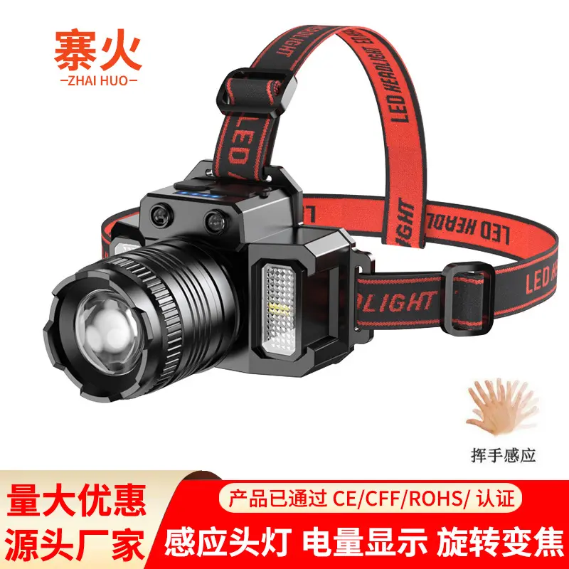 Induction Headlamp LED Strong Light Long Battery Life Outdoor Fishing Light Multifunctional Rechargeable Head-mounted Flashlight Wholesale