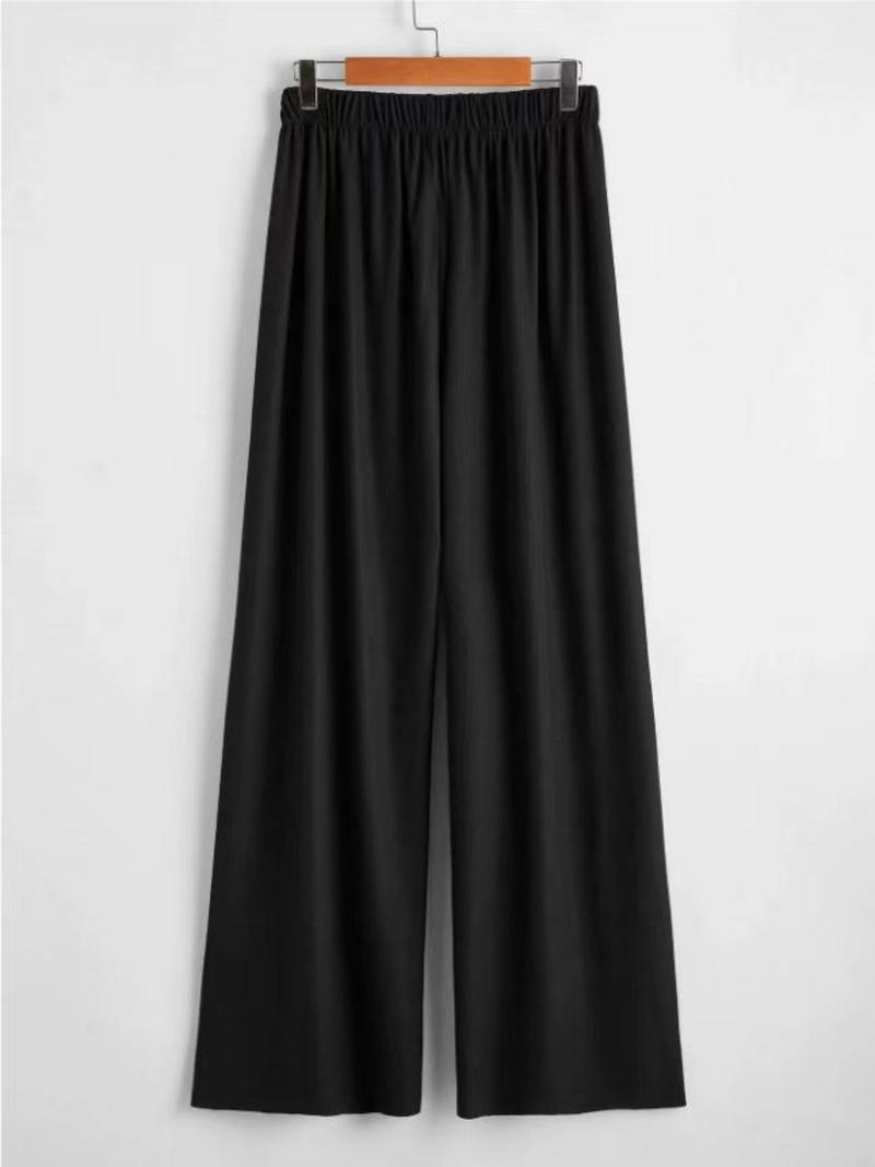 Product Introduction of 【Plus Size】 Solid Button Elastic Waist Wide Leg Pants, Casual Comfy Trousers for Daily Outdoor Wear, Women Plus Clothing for Fall & Winter 2