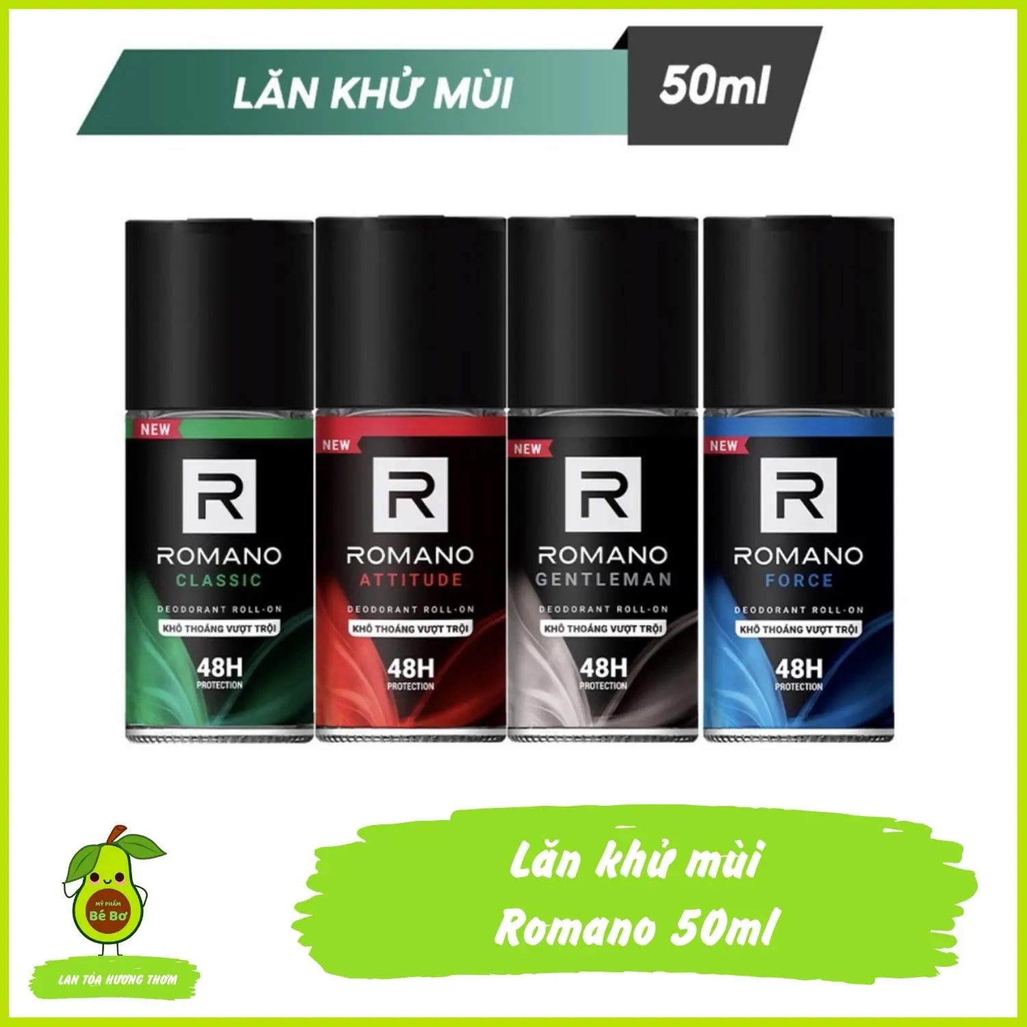 Lăn Khử Mùi Romano 50ml - Lăn Ngăn Mùi Nam Hương Nước Hoa Kháng Khuẩn Ngăn Đổ Mồ Hôi Khô Thoáng Vượt Trội