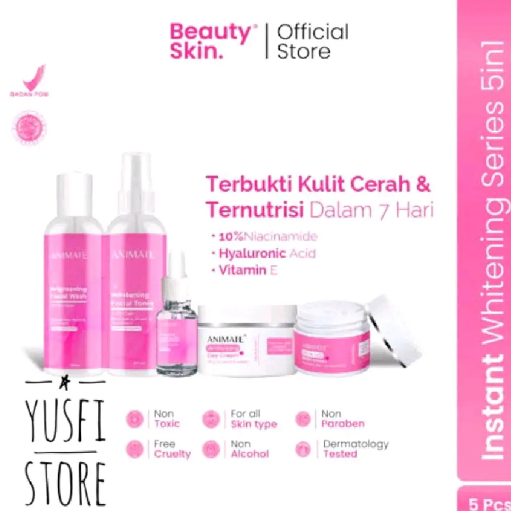 Animate Instant Whitening Series 5 in 1 PINK Paket Animate Whitening Pencerah Wajah Pemutih Kulit Skin Care Facial Mencerahkan