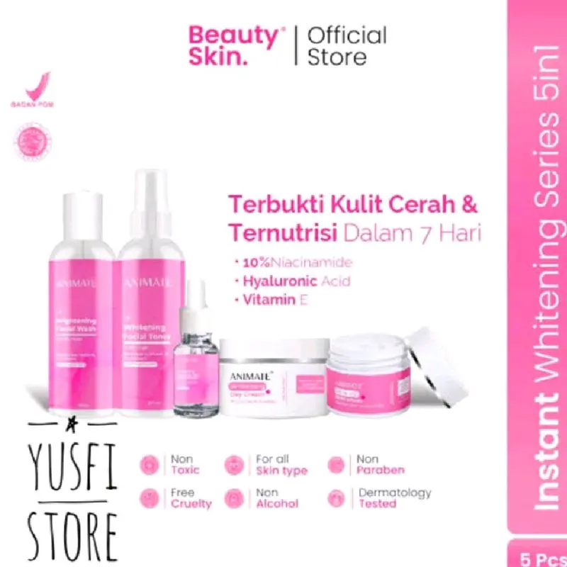 Animate Instant Whitening Series 5 in 1 PINK Paket Animate Whitening Pencerah Wajah Pemutih Kulit Skin Care Facial Mencerahkan 0