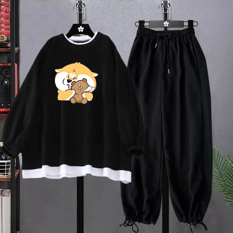 Sét Sweater nỉ phối gấu trắng in hình cún ôm gấu, kèm quần bom dây rút, mặc đi học đi chơi Áo Menswear
