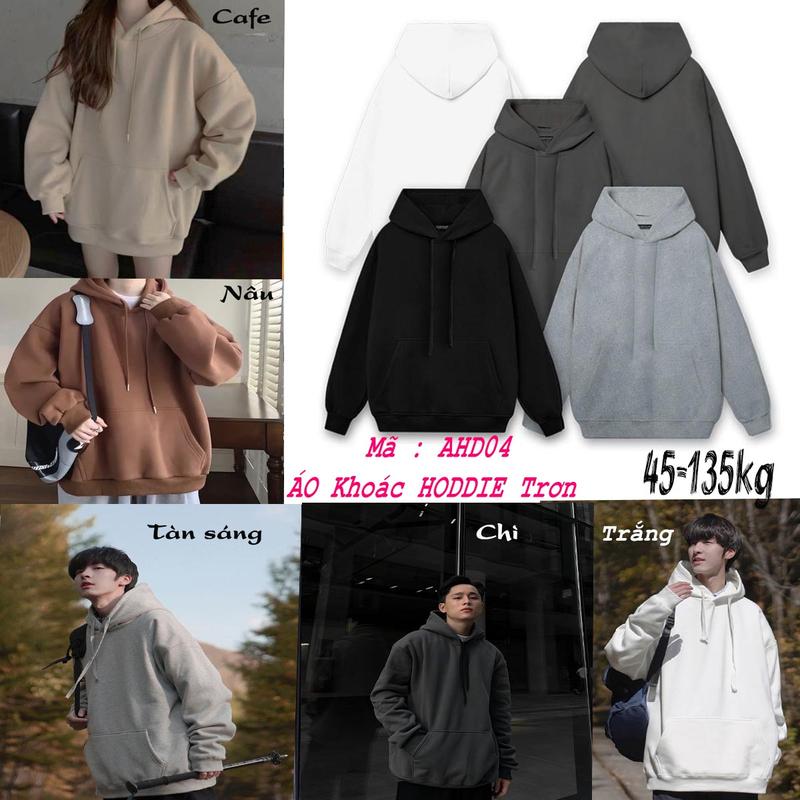 [AHD04] Áo Hoddie nỉ bông TRƠN, UNISEX OVERSIZE tới 135kg,nỉ bông ấm áp ,Mũ 2 lớp