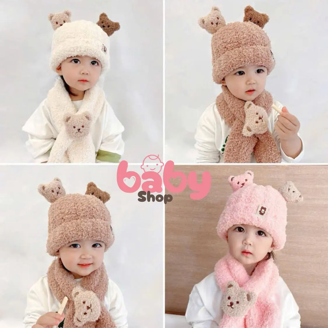 Set Mũ Len + Khăn Gấu Lông Cừu Dễ Thương Cho Bé Đầy Đủ Màu Sắc, Giữ Ấm Cực Tốt Cho Đầu Và Cổ Của Bé Baby Shop