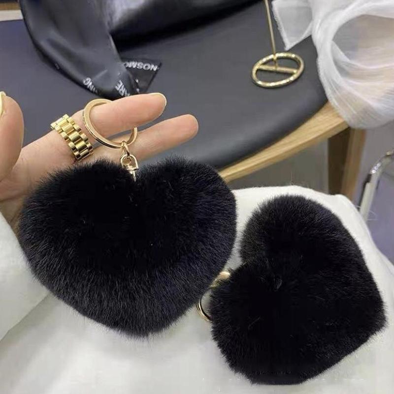 Product Introduction of 【COD】 Love Heart Fur Ball Keychain Peach Heart Plush Car Ornaments Couple Heart Shaped Pendant 16
