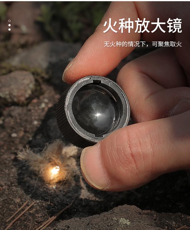 Product Introduction of 7in1 Emergency Survival Whistle Compass Multifunction Tool Magnifier Flashlight Storage Container Thermometer for Camping Hiking 10