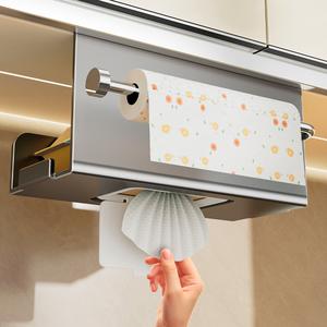 Kitchen wet wipe storage box, hanging cabinet kitchen cabinet inverted hanging tissue box, cling film and rag roll paper rack, paper towel holder
