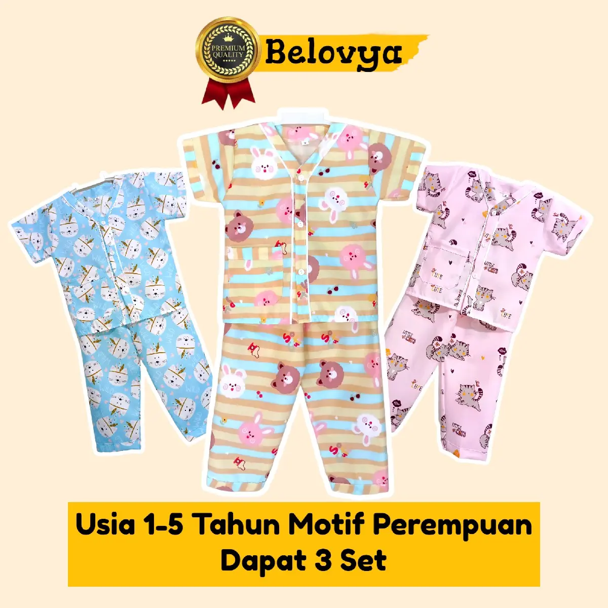 PIYAMA ANAK CEWEK KIDS  USIA 1-5 TAHUN 55 RB DAPET 3 SET MOTIF