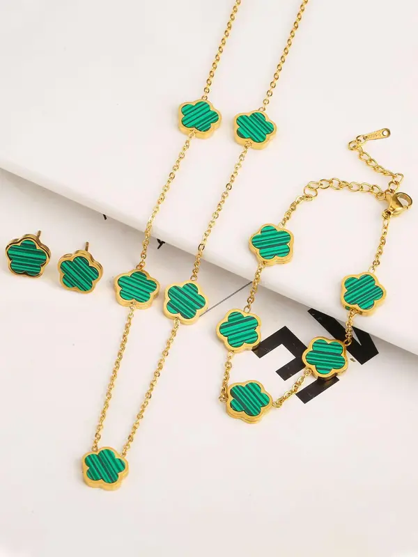 Summer 2025 Flower Design Vintage Jewelry Set, Gifts for Girlfriend, Stud Earrings & Necklace & Chain Bracelet for Party, Daily Clothing Decor, Trendy Clean Girl Jewellery for Women for Birthday Gift 8