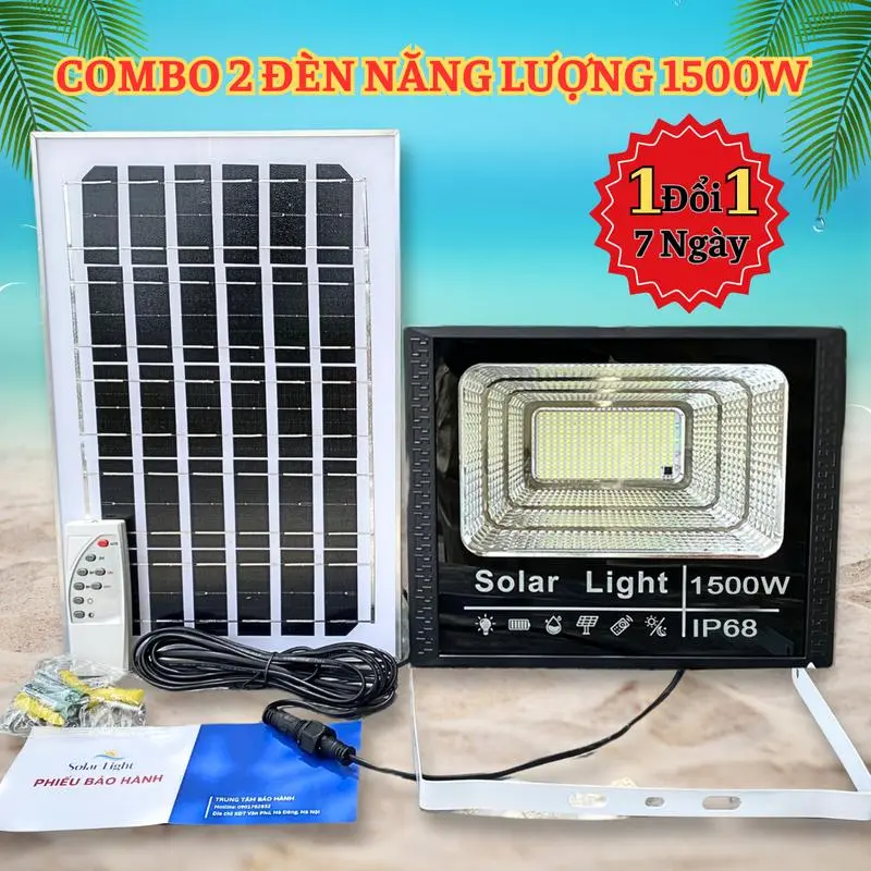 Bộ đèn pha Năng Lượng Mặt Trời 1500W tự động sạc,Điều khiển từ xa,Không có hóa đơn tiền điện, công suất thực 30w, có 1 đèn báo pin, ip69, sáng 4-6 tiếng