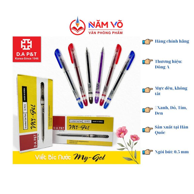 [MYGEL] HỘP 12 Cây Bút Viết Nước My Gel Dong A D-A D.A Ngòi 0.5mm (Sản xuất tại Hàn Quốc) (Xanh, Tím, Đỏ, Đen)