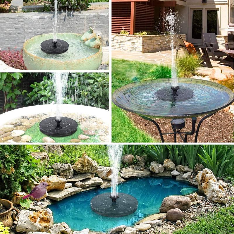 Product Introduction of Solar Fountain, Solar Bird Bath Fountain Pump with 6 Nozzles, Outdoor Watering Submersible Pump for Ponds, Swimming Pools, Gardens, Fish Tanks, Aquariums 8