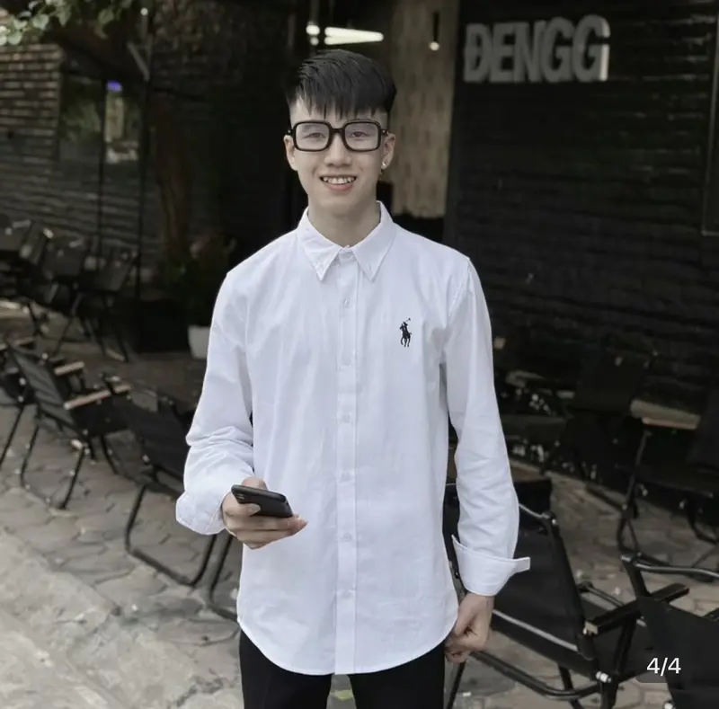 Áo Sơ Mi Lụa Trắng Dài Tay Thêu Ngựa  Menswear Có Cổ 3
