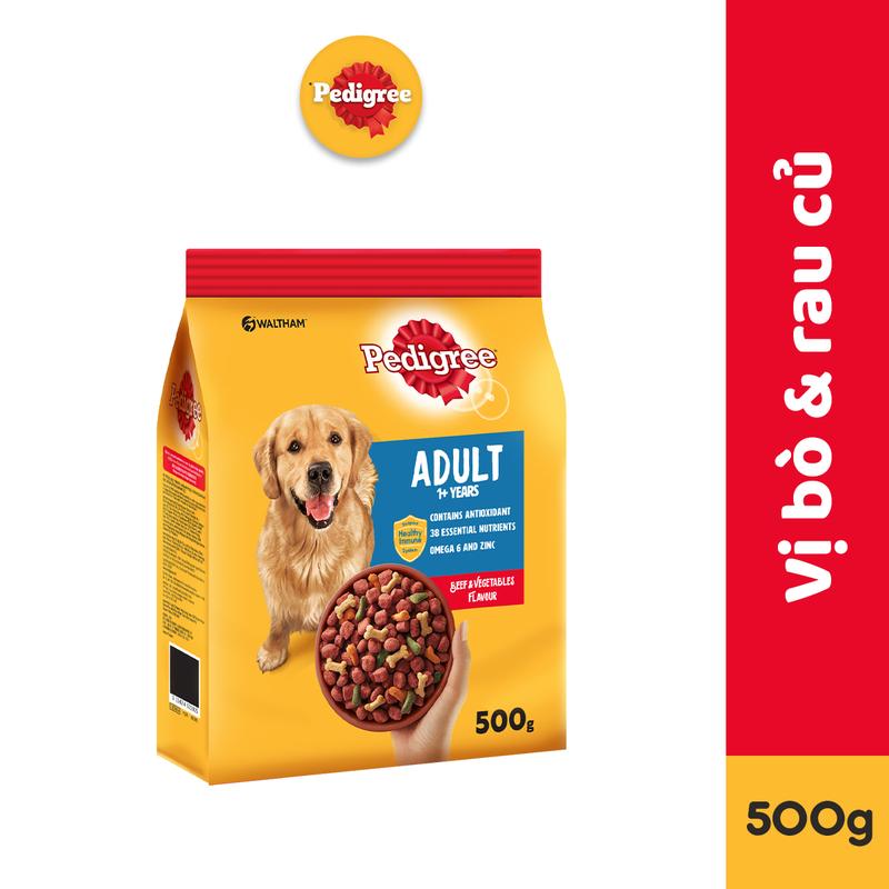 Thức Ăn Dạng Hạt Khô Cho Chó Lớn PEDIGREE Vị Bò Và Rau Củ, 500g
